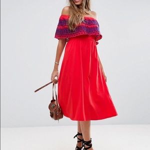 Off Shoulder Midi Sundress with Broderie Frill